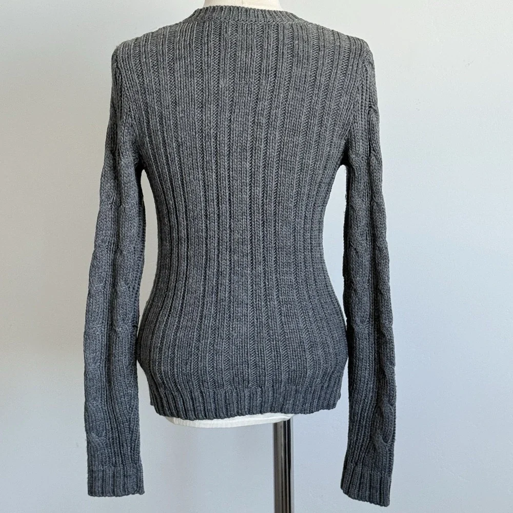 VTG Y2K‎ Hollister Cardigan Sweater Grey Cable Knit M Prep College - Picture 2 of 7